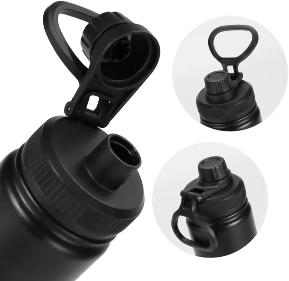 24oz Stainless Steel Water Bottle, Black Double-Wall Insulated, Cold 24 Hours, Dishwasher Safe with Easy-Carry Handle BPA Free - Image 2