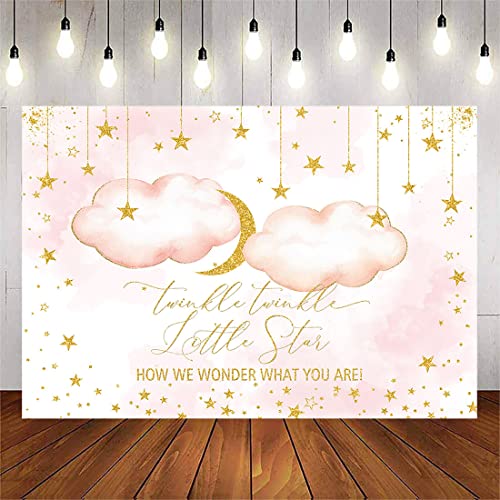 Avezano Girl Twinkle Twinkle Little Star Backdrops Pink Twinkle Stars Baby Shower Party Background Decorations Pink And Gold Moon And Star Kids Birthday Banner Supplies 7X5Ft #TOP20
