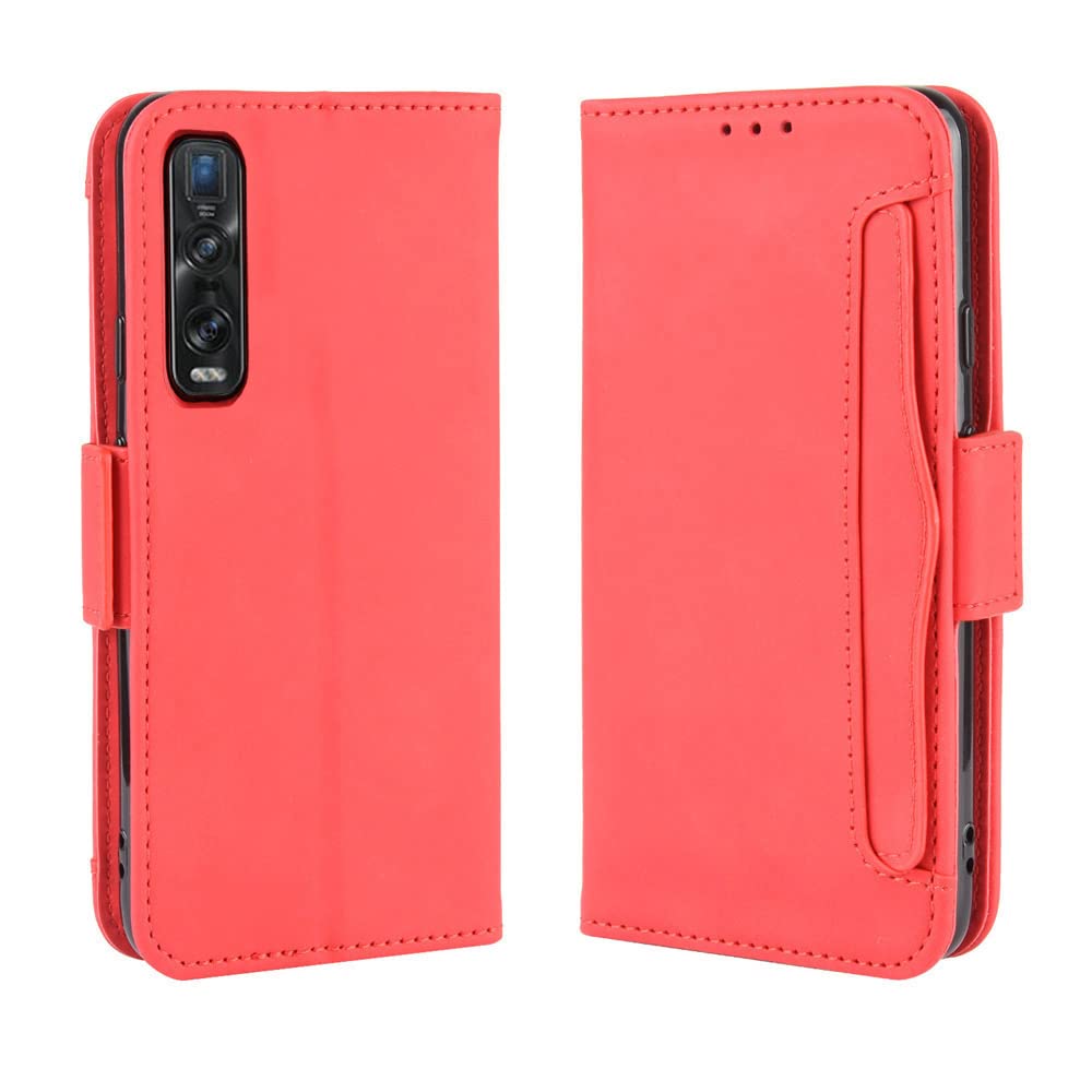 Asuwish Cover per OPPO Find X2 Pro con Pellicola Vetro Temperato Vetrino Portafoglio Libro Pelle Porta Carte Supporto Protettiva Protezione TPU Silicone X2Pro Custodia Case Maschio Ragazza Rosso