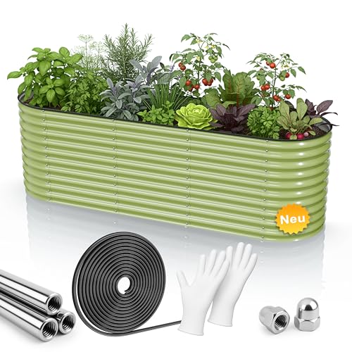 HOFGARTEN 260x80x78cm QuickGrow XL Metall Hochbeet | Stahl rostfrei verzinkt & lackiert | sehr stabiles XXL Garten Beet oval für Gemüse Kräuter Blumen | Premium Hochbeete-Kit | Salbei (Grün)