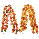 Look de otoño realista: diseñado con hojas de arce bilateral en colores cálidos de otoño, esta guirnalda trae la belleza del otoño en el interior, agregando encanto estacional a su hogar, fiesta o decoración navideña.