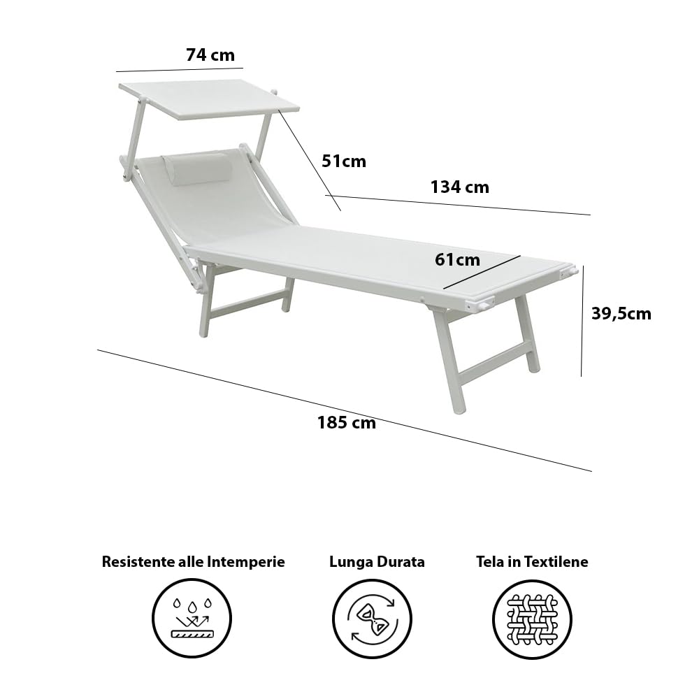 CZAS STYLE L-śródziemnomorski łóżeczko morskie (Biała rama Textilene Biały) Profesjonalny zakład składany aluminium i Textilene, Plaża, Basen i ogród