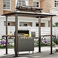 Aoxun Grill Gazebo 8 x 5FT, Outdoor Barbecue Gazebo with Double Polycarbonate Top, Aluminum Grill Canopy with Shelves for Patio, Garden, Lawn