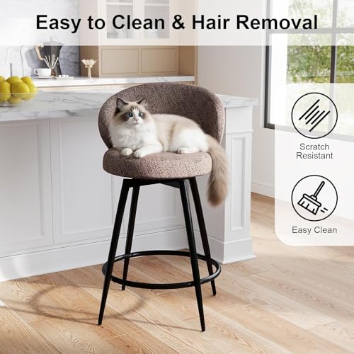 Image of Bar Stools Set of 4, 360 Swivel Breathable Fabric Kitchen Counter Height Stools, 26 inch Upholstered Bar Chair for Kitchen Islands, Restaurant, Brown