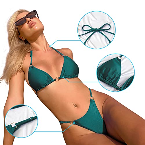 Image of MIKETAI Sexy Bikinis for Women 2 Piece Bikini Spaghetti Strap Swimsuits Solid Color Bathing Swimwear Triangle Bathing Suit