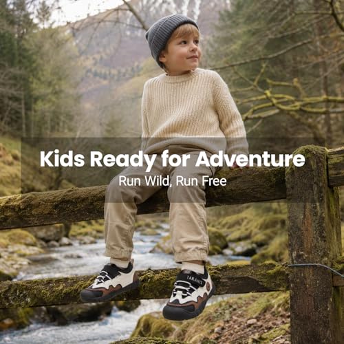 Boys Hiking Shoes Kids Outdoor Sneakers with Protective Rubber Toe Cap and Non-Slip Sole for Camping Trekking Trail Running (Little/Big Boys) 7-8Years Black-Brown - image 2