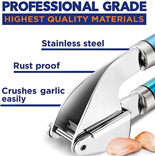 ORBLUE Garlic Press, Stainless Steel Garlic Crusher and Mincer with Peeler Set, Premium Grade, Dishwasher Safe, Rust-Proof - Image 2