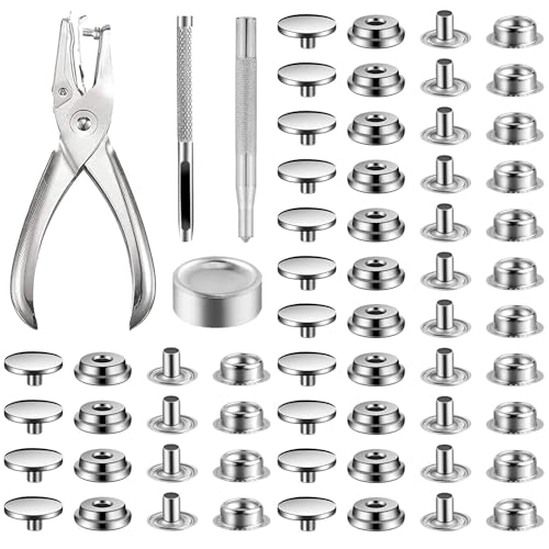 200 Stück Druckknopf Set mit Zange, Edelstahl Druckknopf, 15 mm Runde Metallknöpfe, mit 4 Montagewerkzeugen, für Knöpfe Ohne Nähen für Bootstaschen, Leder, DIY Kunsthandwerk (Silber)