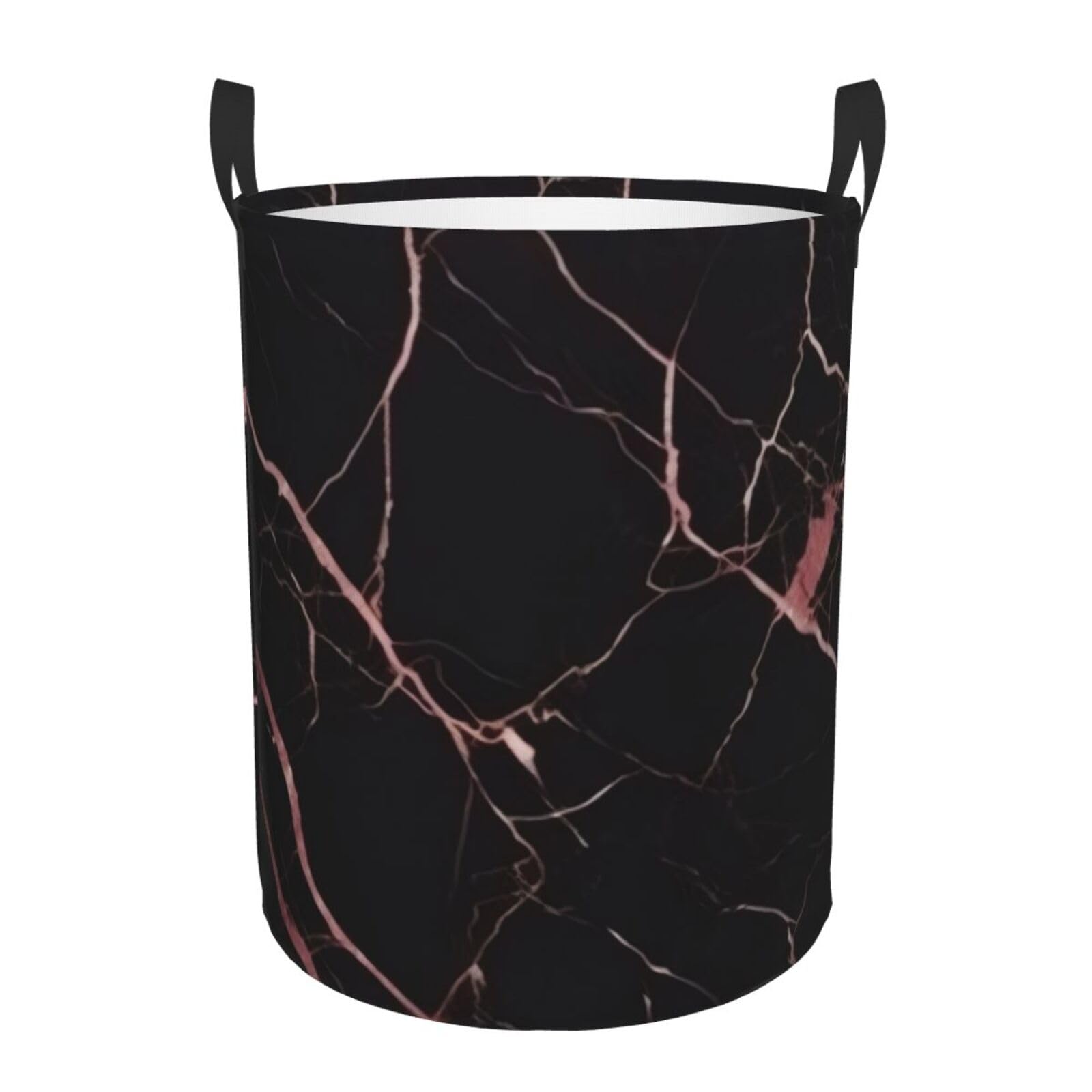 Circular Laundry Basket/Black Rose Gold Marble/Foldable Dirty Clothes Storage Hamper, With Handles, Water Resistant, For Bedroom Bathroom Storage Bins 50x40cm
