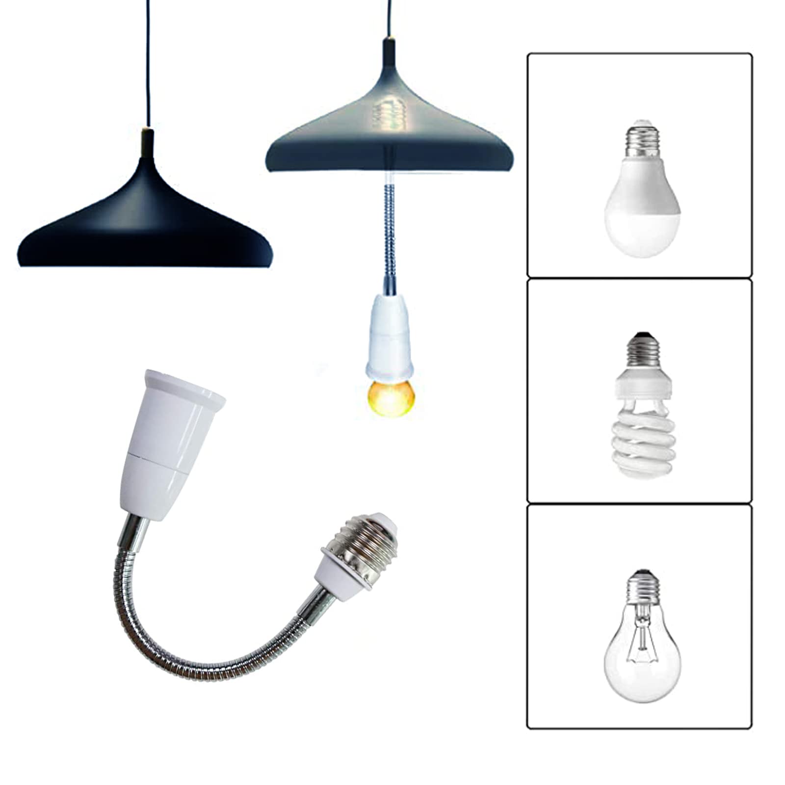 Nonbranded 4 Pièces E27 à E27 Prolongateur, Adaptateur Lampe D’extension, Rallonge des Ampoul, Conversion D'interface pour Ampoules Et éclairage