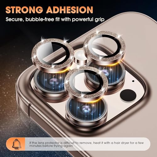 Image of CLITZ for iPhone 16 Pro /16 Pro Max Camera Lens Protector Bling Individual Metal Glitter Ring 9H Hardness Scratchproof Protector, Stylish Phone Accessories, Case Friendly (Glitter Titanium Desert)