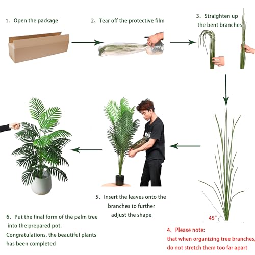 4ft 2pcs Large Artificial Plants Fake Palm Tree Tropical Palm Leaves Faux Palm Plants Tall Tree Indoor Real Touch Plastic Monstera Leaves for Home Garden Outdoor Office Decor (4ft/125cm-2pcs) - Image 5