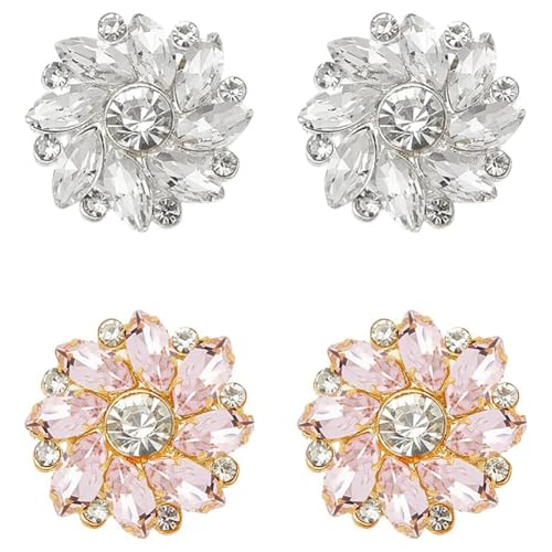 NBEADS 4 Stk. 2 Stile Strass-Knöpfe Abdeckung, Ärmel Blume Knöpfe Abdeckung Abnehmbare Hemdknopf-Clips Buttons Schmuck für Kleid Anzug Smoking Hemd Zubehör, Helles Rosa