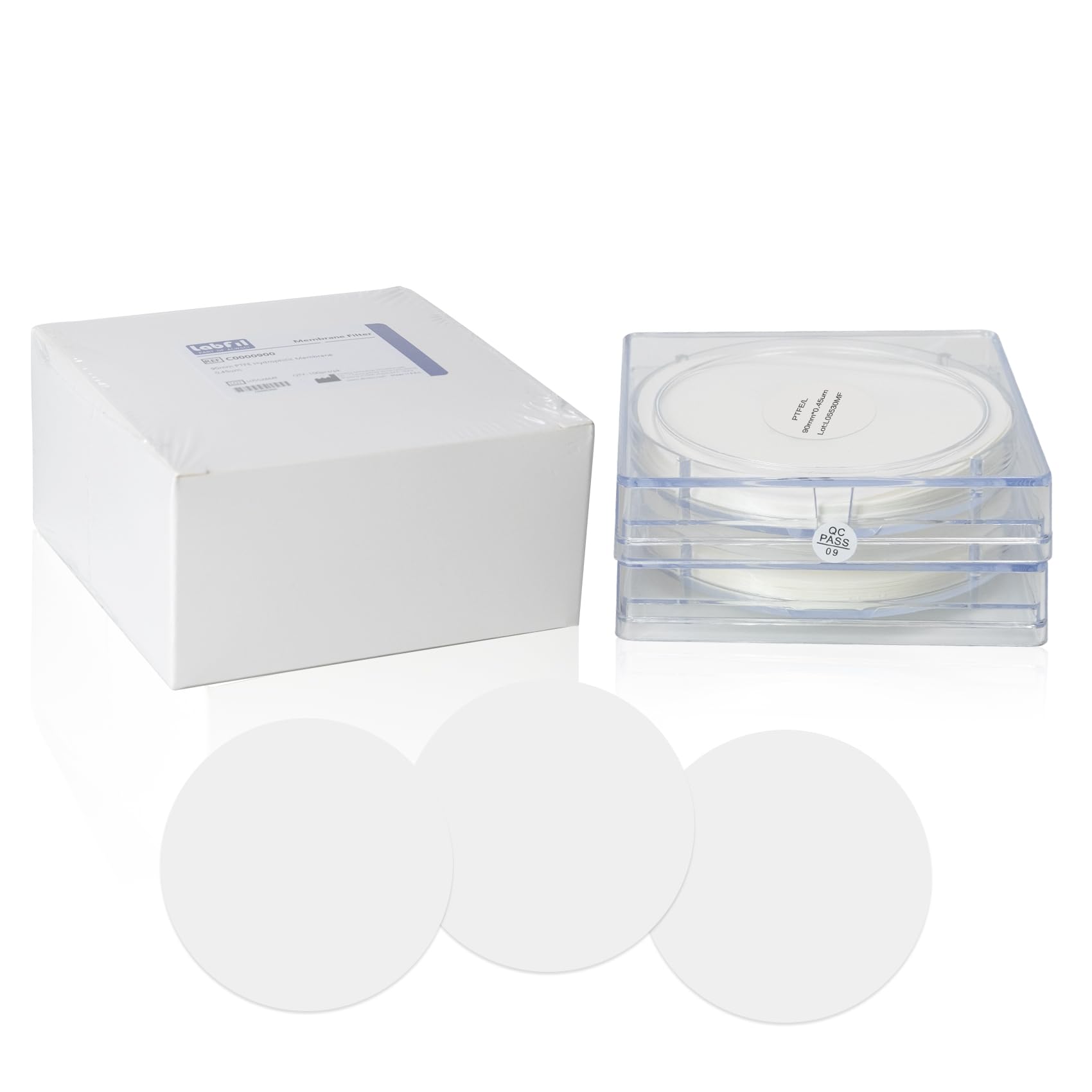 LabfilPTFE Hydrophilic Disc Membrane Filters Hydrophilic,Diameter 90 mm,Pore Size 0.45 µm,Pack of 100