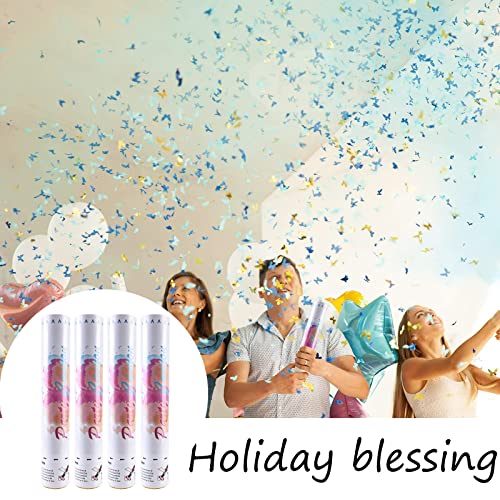 Delamiya Confettikanon, blauw, 4 stuks, 30 cm, party-popper, gender reveal party popper met vlindervulling, voor jongens… - Image 5