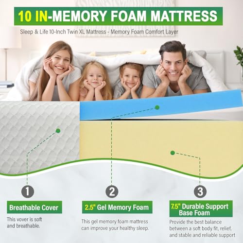Dopinmin Twin-XL Mattress, 10 Inch Gel Infused Memory Foam Mattress Medium-Firm Mattresses for Pressure Relief & Cooling Sleep, CertiPUR-US Certified, Bed in a Box - Thumbnail 7