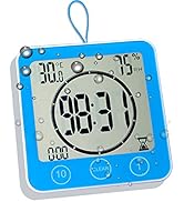 Timer Waterproof for Shower, Bathroom Wall Clock Battery Operated with Suction, Large Countdown V...