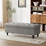 Vabches Ottoman with Storage, Storage Ottoman Bench with Flipping Lid, Coffee Table with Wooden Tabletop, Upholstered Storage Bench with Seating for Bedroom, Living Room,Entryway (Gray)