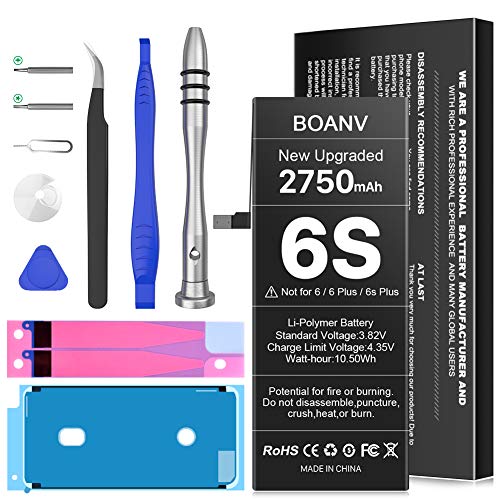 [2750mAh] Battery for iPhone 6S,(2021 New Version) BOANV Ultra High Capacity A1633/A1688/A1700 Battery Replacement with Professional Replacement Tool Kits