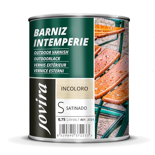 JOVIRA PINTURAS Barniz Madera Intemperie. Decora y embellece todo tipo de maderas al exterior, mesas, sillas, muebles, barcos, terrazas. (750 Mililitros, Satinado) K-22