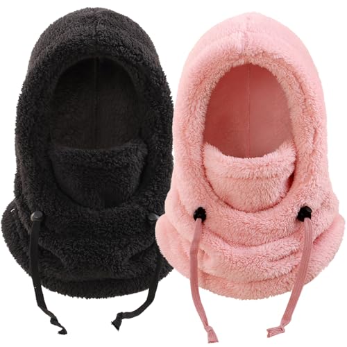 Image of Kids Winter Fleece Hats Balaclava 2PCS,Warm Ski Face Mask Windproof Adjustable Full Cover Neck Warmer for Boys Girls 3-10Y