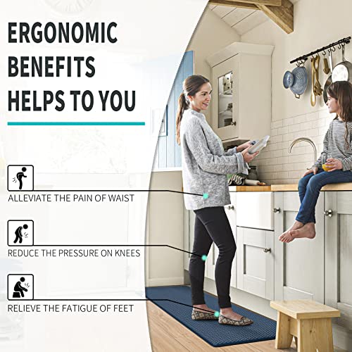 Dexi Navy Blue Kitchen Rugs And Mats Cushioned Anti Fatigue Comfort Mat 2/5Inch Non Slip Standing Rug 2 Pieces Set 17"X29"+17"X59" #TOP1