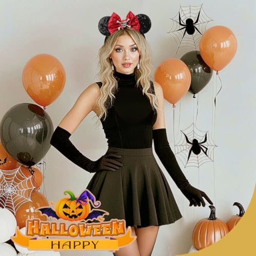Image of DRESHOW Pirate Themed Mouse Ears Headband with Sequin Bow Headbands Elastic Adjustable Headband Glitter Party Decoration Halloween Cosplay Costume for Women