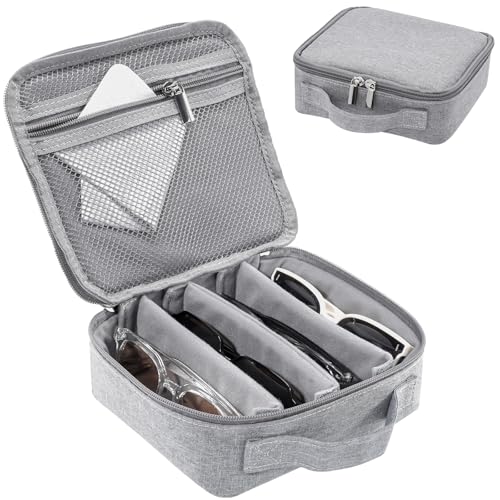 Image of Lolalet Travel Sunglasses Organizer Storage Case, Adjustable Slots Multiple Eyeglasses Storage Bag, Portable Glasses Eye Wear Holder for Men Women Traveling -4 Slots, Grey