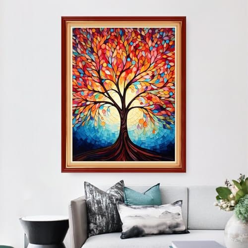 Image of Dimensean Stamped Cross Stitch Kits Full Range of Embroidery Patterns Starter Kits for Beginners Adult DIY Cross Stitches Needlepoint Kits 11CT-Colorful Night Light Tree 16x20 inch