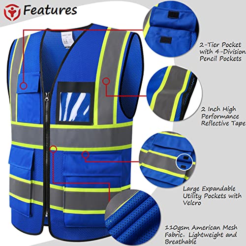 Image of Safety Vest for Men Women Reflective Construction Vest Hi Vis ANSI Standard | ANSI Standard, 8 utility Pockets 4 Reflective Strips with Neon trim High Visibilty Breathable Mesh Safety Apparel for Work