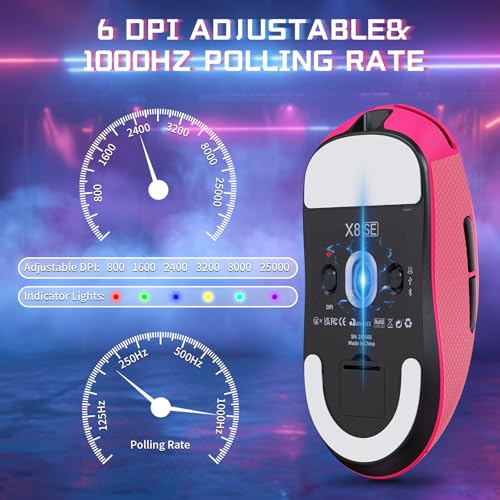 Image of ATTACK SHARK X8 SE Wireless Gaming Mouse,Adjustable 25K DPI PAW3311 Optical Sensor,Ergonomic 59g Lightweight,Triple Modes 2.4G /BT /USB-C,500mAH Battery,5 Programmable Buttons for PC /Mac-Red&Griptape