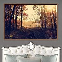 Framed Canvas Wall Art Rustic Woods Brown Dark Dramatic Forest Group Nature Photography Realism - 16x24 inches