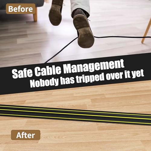 Floor Cable Cover, 3M Rubber Cable Protector Outdoor Floor Cable Tidy with 3 Large Wire Cord Channel, Heavy Duty, Black - Image 4