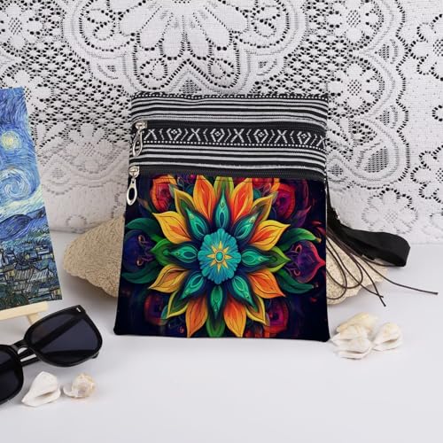 Mandala Print Women Crossbody Bag Multi-Color Floral Geometry Adjustable Shoulder Strap Messenger Bag Birthday Christmas Gift for Sister​​ Adult Purse3