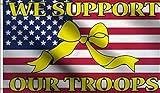 DMSE We Support Our Troops USA Yellow Ribbon Military Banner Flag 3X5 Ft Foot 100% Polyester 100D Flag UV Resistant (3'X5' Ft Foot)