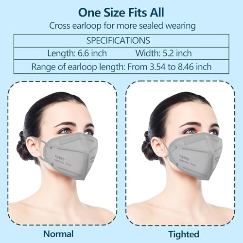 Image of 50PCS KN95 Face Masks Breathable Disposable Mask 5 Layer Cup Dust Safety Filter Efficiency≥95% with Elastic Ear Loops and Nose Bridge Clip(Grey)