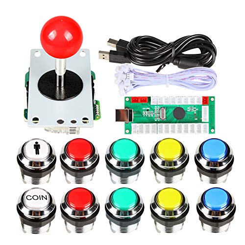 Clásicos Arcade DIY Kits USB Encoder para PC Joystick + 8 maneras Stick + Chrome plateado LED pulsador iluminado 1 Player & Coin Buttons para Arcade Mame Raspberry Pi 2 3 3B Games