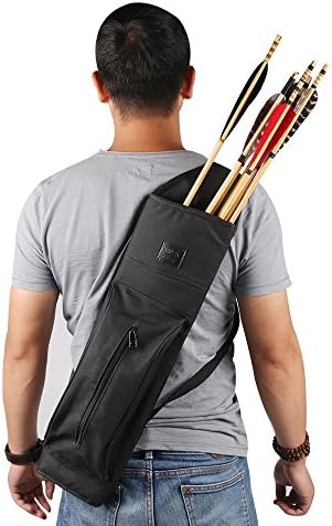 TOPARCHERY Archery Back Canvas Arrow Quiver Arrow Holder Shoulder Hanged Target Shooting Quiver for Arrows with Front Pockets
