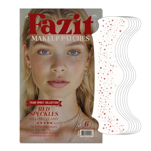 Fazit Red Speckles - Glitter Freckle Makeup Patches - Shimmering Faux Freckles & Body Glitter - Waterproof Long-Lasting Instant Glamour for Festivals & Parties - 6 Temporary Patches Per Pack