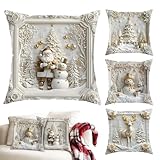 Decoración de fiesta imprescindible: Las fundas de cojín de Navidad blancas ofrecen una forma práctica de mejorar su interior, con una opción versátil para la decoración de sofás en capas que mantiene una estética uniforme gracias a las fundas de cojín a juego; esta colección de patrones navideños hará que su hogar se sienta cálido y bienvenido durante toda la temporada festiva, un elemento esencial para la decoración navideña atmosférica y la comodidad diaria.