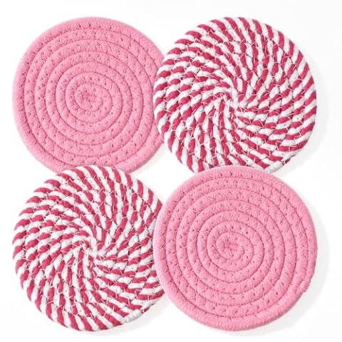Classicseali 4 podkładki pod napoje różowe, tkane podstawki, 11 cm