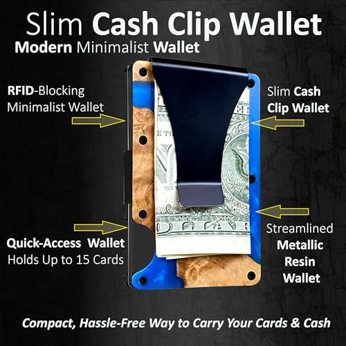 Resin Wood Pattern Aluminum Wallet for Men & Women, Slim, Minimalistic & Seamless Blocks RFID Scanners with a Money Clip Card Holder Wallet Clip Blue4