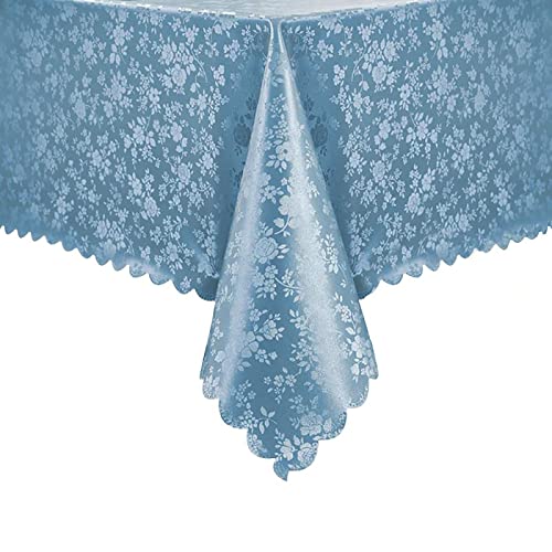 Image of Romanstile Waterproof Vinyl Tablecloth Rectangle, 54 x 120 Inch, Rose Blue