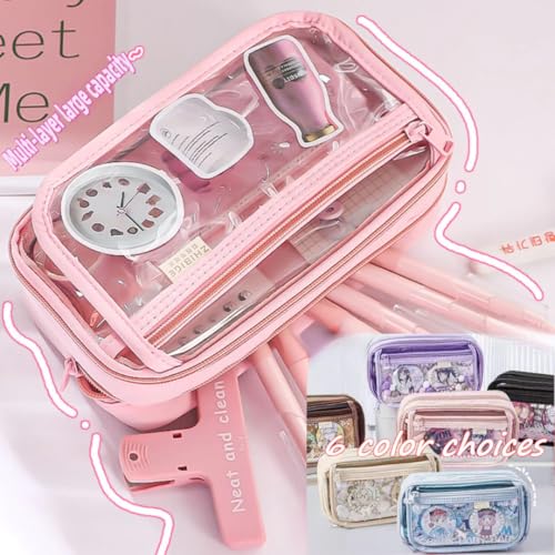 Image of Storio Pencil Box Pouch for School Kids Girls & Boys Aesthetic | Cute Stationary Compass Box Case Organiser | Transparent Pencil Case 8 Layers
