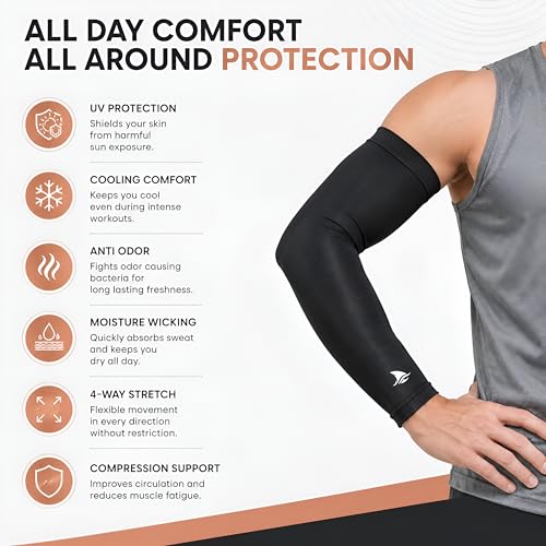 Image of Compression Arm Sleeves, UV Protection, Moisture Wicking, Athletic Performance Sleeves for Sports, Running, Training.