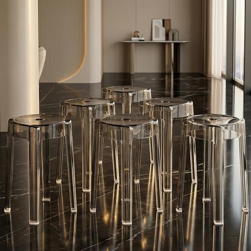Image of The Artment your artistic apartment Smoke Grey Color CrystalNest Transparent Acrylic Stackable Round Accent Stool, Modern Side Stool for Living Room, Bedroom and Home & Office (Set of 6)