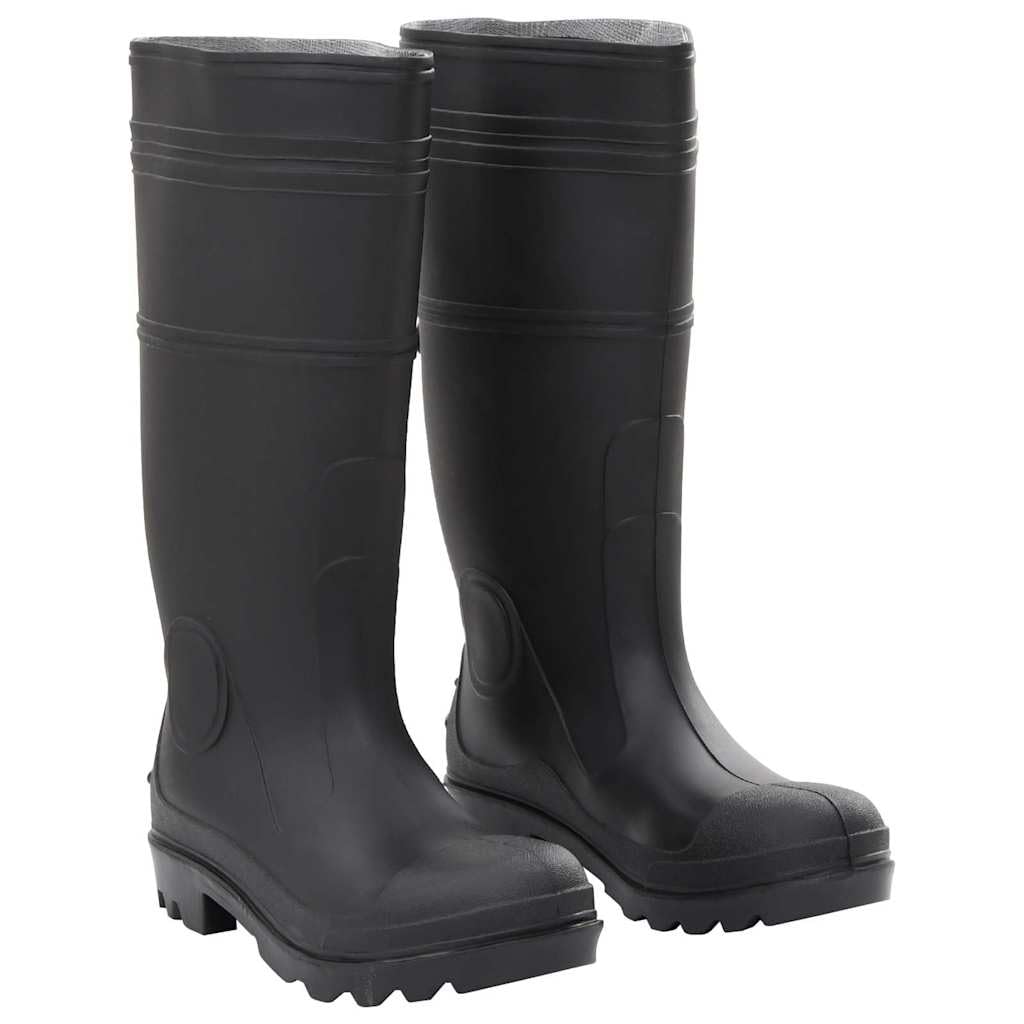 Botas de goma negras de PVC, tamaño impermeable, antideslizantes, con suela robusta para pesca, caza, estanque, pesca con mosca y protección contra inundaciones en condiciones húmedas