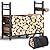 Brightown Firewood Rack Indoor with Log Carrier, 34inch Outdoor Wood Rack for Firewood,Fire Wood Storage with Kindling Hooks, Adjustable Pads, Heavy Duty Logs Holder for Fireplace Deck Outdoor, Black