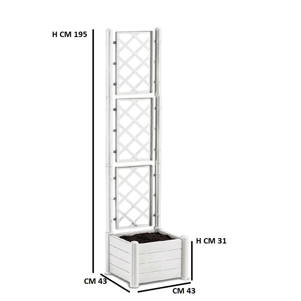 Fioriera Antracite con vaso rettangolare cm 100x43 o vaso quadrato 43x43 e Spalliera Grigliata separe' alta cm 195 graticola rampicante per piante e fiori (Fioriera quadrata 43x43 cm)