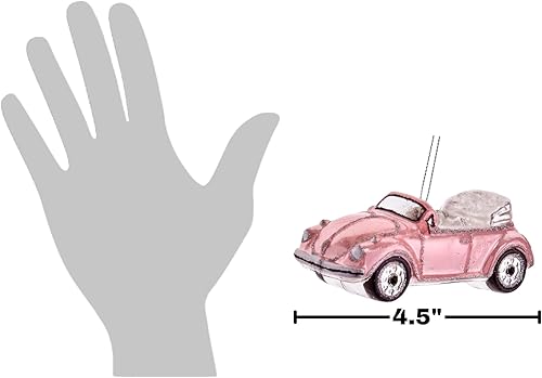 The Bridge Collection Adorno de coche convertible rosa – Decoración de coche de estilo vintage – Adorno de Navidad retro con detalles de purpurina